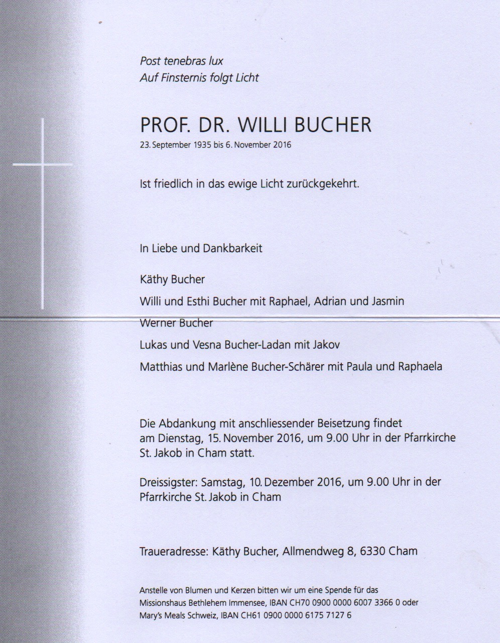 Todesanzeige Willi Bucher