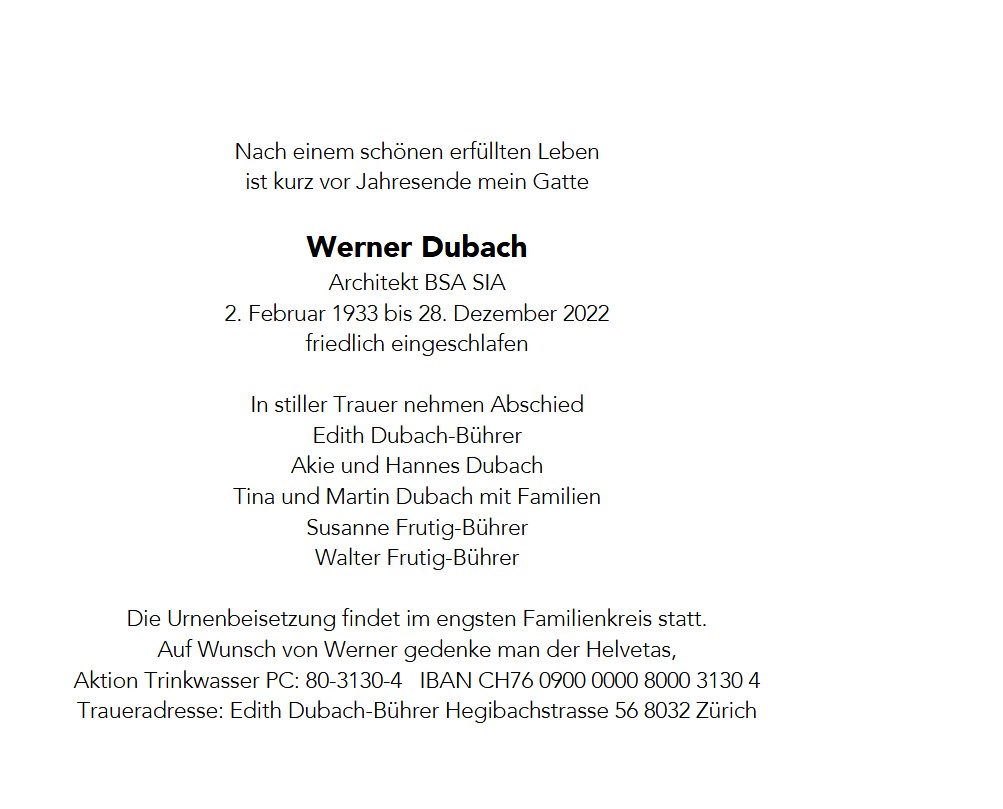Todesanzeige Werner Dubach