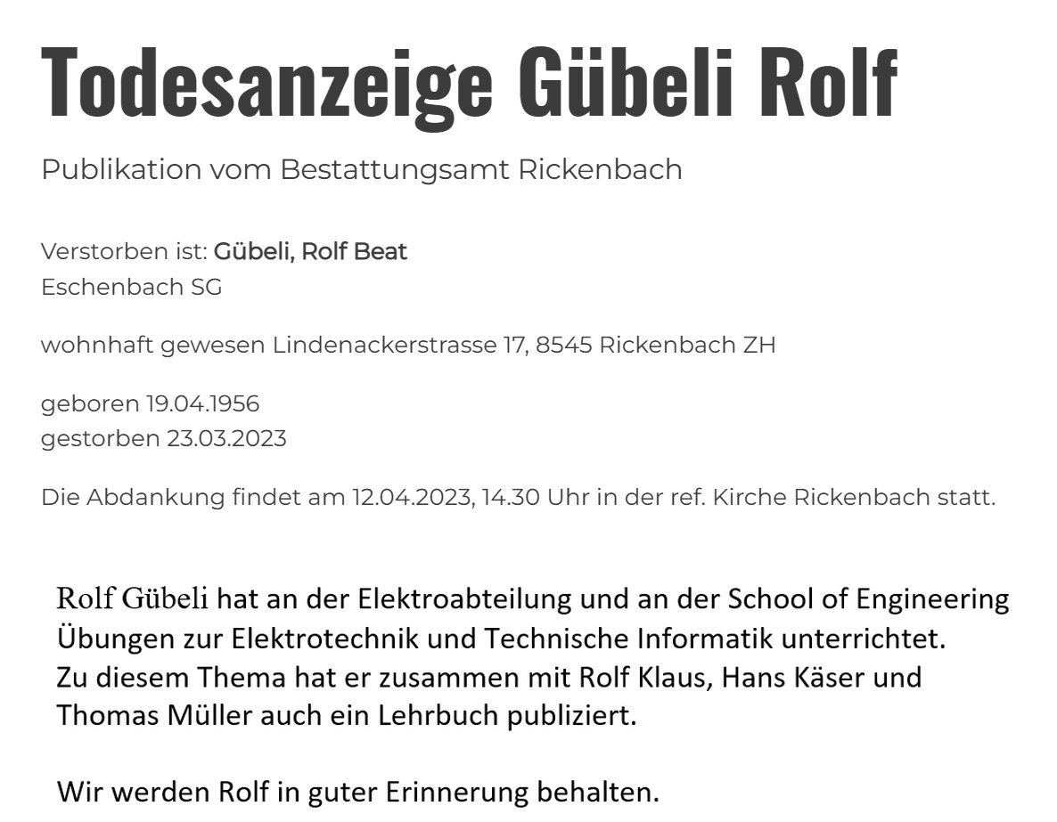 Todesanzeige Rolf Gübeli